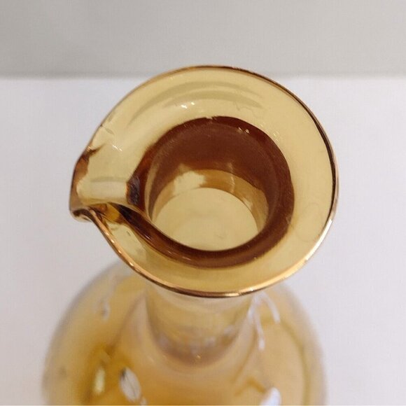 Vtg Italy Hand Blown Glass Wine Decanter Amber Gold White Floral Hand Painted - Picture 10 of 15